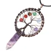 Hanger Kettingen 7 Chakra Ronde Kralen Levensboom Voor Vrouwen Mannen Zeshoekige Quartz Single Point Wand Ketting Sieraden Maken