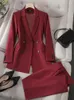 Femmes Deux Pièces Pantalons Femmes Blazer Et Pantalon Costume Bureau Dames D'affaires Travail Porter 2 Ensemble Marron Bleu Rouge Femme À Manches Longues Veste Pantalon