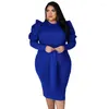 Plus Size Kleider WUHE Frühling Frauen O Hals Laterne Langarm Tiefer V-ausschnitt Bodycon Midi Kleid Elegante Sexy Party Nacht