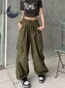 Calças Femininas Y2K Streetwear Vintage Chic Cargo para Mulheres Cintura Alta Elástica Perna Larga Touser Reto Punk Calça Jogger Feminina 230801