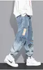 Erkekler kot sokak kıyafeti hip hop Kore moda yüksek kaliteli elastik harun sıradan pantolon joggers geniş bacak artı boyutu S-5XL