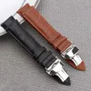 fashion slub embossed Watch Band Strap Push Button Hidden Clasp Double press butterfly buckle Leather black Brown Steel 12mm-24mm285H