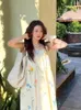 Casual Dresses Women Summer A-line Midi Lace-up Floral Spaghetti Strap High Waist Vacation Aesthetic Sweet Girls Cute Korean Style Chic