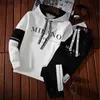 Herrspåriga herrar Milano Letters Tryck Sweatshirt Set Hoodies Sweatpants Tracksuit 2 st.