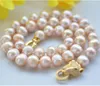 Chains Natural Breeding Freshwater White Pink Pearl 9-10MM 18inch Leopard Head Clasp