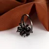 Wedding Rings Luxury Female Crystal Flower Ring Charm Black Color Pink Stone For Women Bride Zircon Engagement