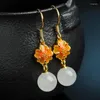 Dangle Earrings 925 Silver-encrusted White Jade Ball Flower Authentic Natural And Tianyu Pearl Ear Ornament Distribution Certifica