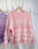 Frauenpullover 2023 Frühling Japaner sanftes Mohair Strickwaren Pullover Frauen Feste Farbe Süßes Ausschnitt Pullover Top Outer Kee weiblich