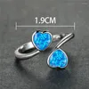 Wedding Rings Cute Female Love Heart Open Ring White Blue Opal Stone Engagement Vintage Gold Silver Color For Women