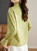 Women's Blouses Autumn Winter Green Satin Blouse Women Long Flare Sleeve Button Up White Shirts Office Lady Vintage Tops Female Casual