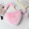 Barbiecoress 21 Net Red Imitation Rex Rabbit Plush Heart-Shaped Female Handbag Plush Love Portable Chain Autumn and Winter Peach Heart Cosmetic Bag 230802