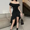 Abiti casual Y2k Gothic Black Dress Women Sexy Sling Square Collar E-girl Long 2023 Lace Up Bandage Elegante Bodycon Summer