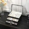 Jewelry Boxes Size SML Organizer Display Travel Jewellery Case Portable Box PU Storage Earring Holder 230801