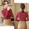 Frauenpullover Gestreifter Rollkragenpullover Frauen 2023 Winter dicker Pullover Rot Koreanische Damen Büro Gestrickter schwarzer Top Pull Femme