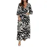 Casual Dresses Women Deep V-Neck Dress Fashionable Women's Maxi med blossade ärmar V-Neckline Elastic midja för en snygg bekväm