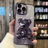 Étuis de téléphone portable Dégradé Glitter 3D Crystal Diamond Bear Phone Case pour iPhone 11 12 13 14 Pro Max 14 Plus Couverture de placage de luxe avec film d'objectif LF230731.