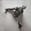 Decorative Objects Figurines 3D Through Wall Figure Sculpture Imitation Copper Decor Abstract Character Resin Climbing Man Statue Indoor Home Decoration 230802