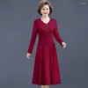 Casual Dresses Elegan V-Neck Jacquard Flower Dress Spring Women A-line Long Sleeve Club Party Vestidos