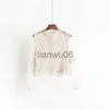 여성용 블라우스 셔츠 여성 여름 랜턴 슬리브 중공 레이스 꽃 셔츠 캐주얼 짧은 슬림 메쉬 거즈 거즈 Voile Pullover Tulle 지퍼 블라우스 탑 J230802