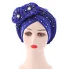 Etnische Kleding Innerlijke Hijab Cap Diamanten Mutsen Voor Vrouwen Auto Gele Aso Oke Headtie Sjaal Headwraps Tulband Hoed Afrikaanse moslim Beanie