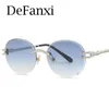 Sunglasses Retro Unique Round Women Men Vintage Alloy Rimless Gradient Sun Glasses Female Elegant Blue Eyewear