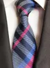 Bow Ties Classic 8cm kontrollerar marinblå BLÅ Pink Stripe Silk Mens Neck Tie Jacquard Woven For Men Wedding Business Party Gravatas