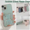 Cell Phone Cases Fashion Cute Electroplating Bracket Bear Mobile Phone Case For iPhone 14 13 12 11 Pro Max X Xr Xs 8 7 Camera Protector Cover L230731