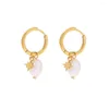 Hoop Earrings Charm Star Freshwater Pearl Drop Earring For Women Stainless Steel Gold Plated Fashion Jewelry Party Gift