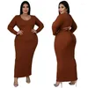 Robes de grande taille WUHE tricot côtelé Sexy dos à lacets femmes robe à manches longues O cou extensible moulante maigre solide tenues de printemps