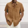 Men's Casual Shirts Men Ramie Shirt Lightweight Flower Print Streetwear Loose Fit Lapel With Patch Pocket Single For Summer