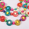 Halsband, ethnische Bräuche, handgefertigt, mehrschichtig, farbiges Holz, Halskette, Anhänger, Lätzchen, Perlen, Schmuck, Vintage-Statement