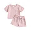 Conjuntos de ropa para bebé, Pelele de lino y algodón Unisex, mono de manga corta, pantalones cortos con cintura elástica, conjunto de 2 uds, adorable atuendo de verano para bebé