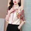 Kvinnor BLOUSES 2023 Paisley Floral Silk Long Sleeve Women Designer Lapel Retro Button Up Shirts Office Lady Lady Satin Blus Ol Tops