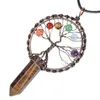 Hanger Kettingen 7 Chakra Ronde Kralen Levensboom Voor Vrouwen Mannen Zeshoekige Quartz Single Point Wand Ketting Sieraden Maken