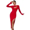 2023 robe longue pour femmes Slim Fit Wrap hanche jupe serrée robe à manches longues fendue