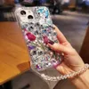 Mobiele Telefoon Gevallen 3D Vlinder Bling Rose Diamond Chain Telefoon Case Voor iphone 14 12 Pro Max MiNi 11 13 Pro X XS XR 6 S 7 8 Plus 12Pro SE Cover L230731