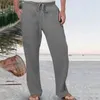 Pantaloni da uomo Pantaloni da uomo in cotone e lino Moda Colore puro Elastico in vita Allacciato Allentato Dritto Estate Traspirante Quotidiano Casual