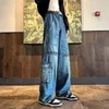 Heren Jeans Koreaanse Multi-pockets Mannen Denim Broek Patchwork Baggy Cargo Knappe Casual Mid Taille Streetwear Broek