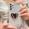 Mobiltelefonfodral 3D Bling Diamond Crystal Heart Mirror Phone Case för Samsung Galaxy S23 Ultra S22 Plus S21 A51 A71 A53 5G A52 S A14 A34 A54 A23 L230731