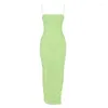 Casual Dresses Inspiration Niche Temperament Women's Fluorescent Green Backless Dress Tight Pleated Zou Side Slit Long Suspender