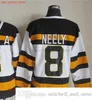 1980 Hockey Vintage 8 Maillots Cam Neely Broderie CCM 9 Johnny Bucyk 12 Adam Oates 16 Maillot Derek Sanderson Noir Blanc 75e Jaune Hommes Rétro