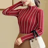 Swetery damskie pasiaste turtlever pullover kobiety 2023 Zima gruba sweter czerwone koreańskie damskie biuro KNITED Black Top Pull Femme