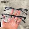 Sonnenbrille B89 Anti Blue Light Square Metall Brillengestell für Herren Casual Business Schwarze Augenbrauen Halbe Damenaugen