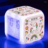 Orologi da tavolo Bambini Orologio a 4 lati Data Temperatura Cartone animato LED colorato Luce notturna Squisite bellissime funzioni multiple