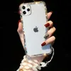 Cell Phone Cases Transparent Rhinestone Diamond Phone Case For iPhone 14 13 12 11 Pro Max 7 8 Plus SE2020 Luxury Glitter Lanyard Silicone Cover L230731