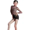 Stage Wear Robe de danse latine pour filles Imprimé léopard sexy à manches longues pour enfants