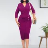 Casual Jurken Elegant Voor Vrouwen Pak Kraag 3/4 Mouw Hoge Taille Bodycon Slim Fit Gewaden Knoppen Slit Office Dames Werkkleding vestidos