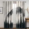 Curtain Black And White Forest Landscape Clouds Natura Leaf Thin Windows Curtains For Living Room Bedroom Decor 2 Pieces