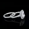 Bröllopsringar smycken 925 sterling silver halo band förlovningsring set för kvinnor 2 9ct smaragd klippt aaaaa cz mode smycken 230802