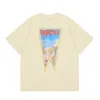 アメリカのファッションブランドRhude Oil Painting Clock Coconut Tree PrintingDouble Yarn Pure Cotton Hip-Hop Men and Women Casuar